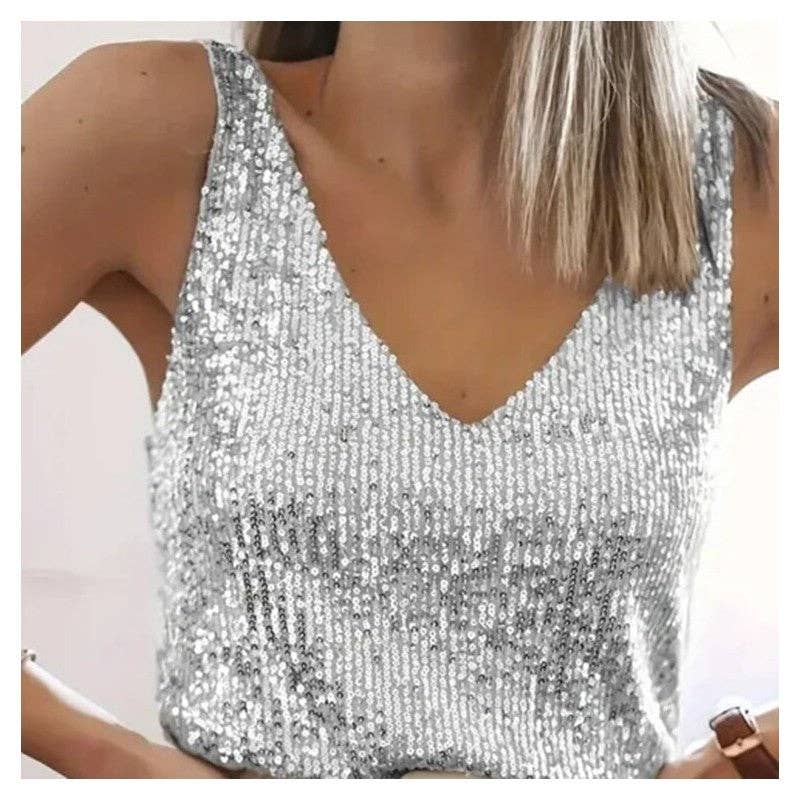 Sparkling V-Neck Loose Tank Top