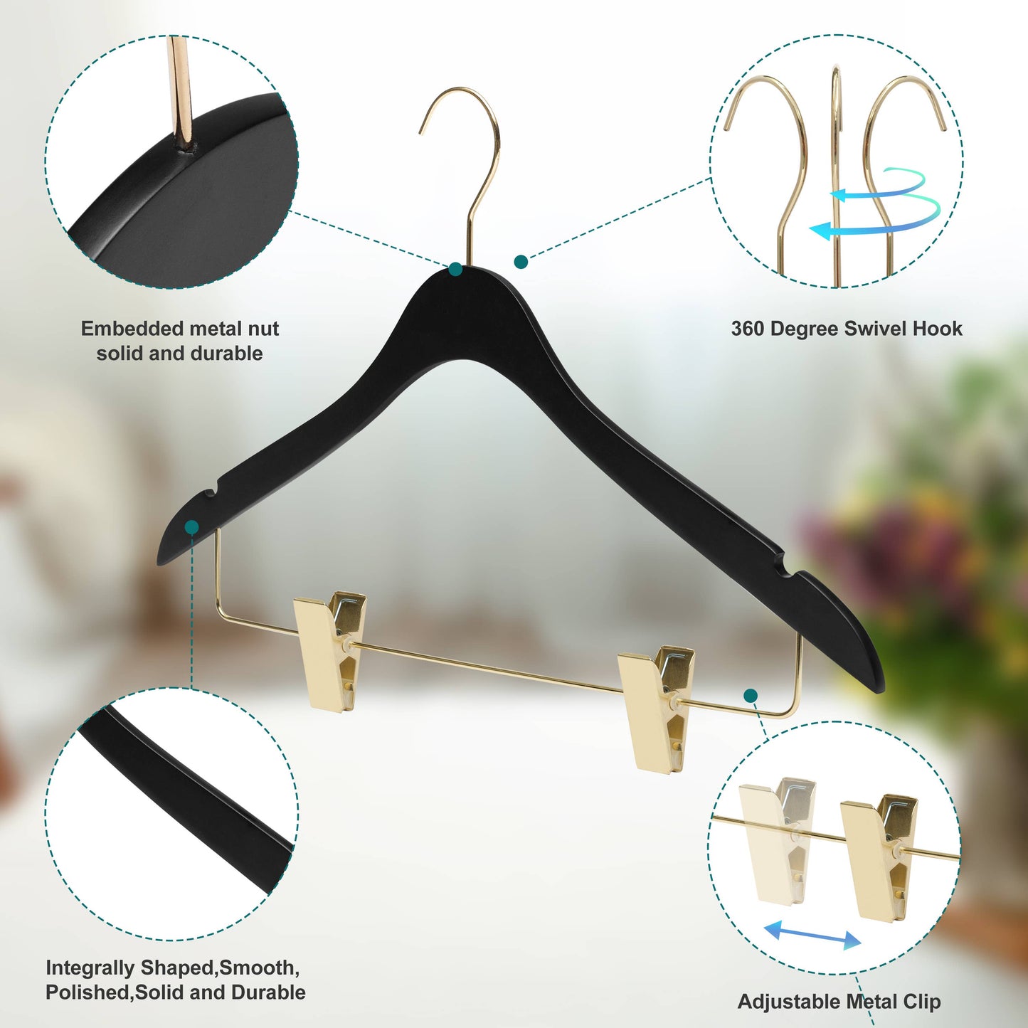 WS73 Ultra Slim Skirt Pant Hangers + Clips Black/gold - 100