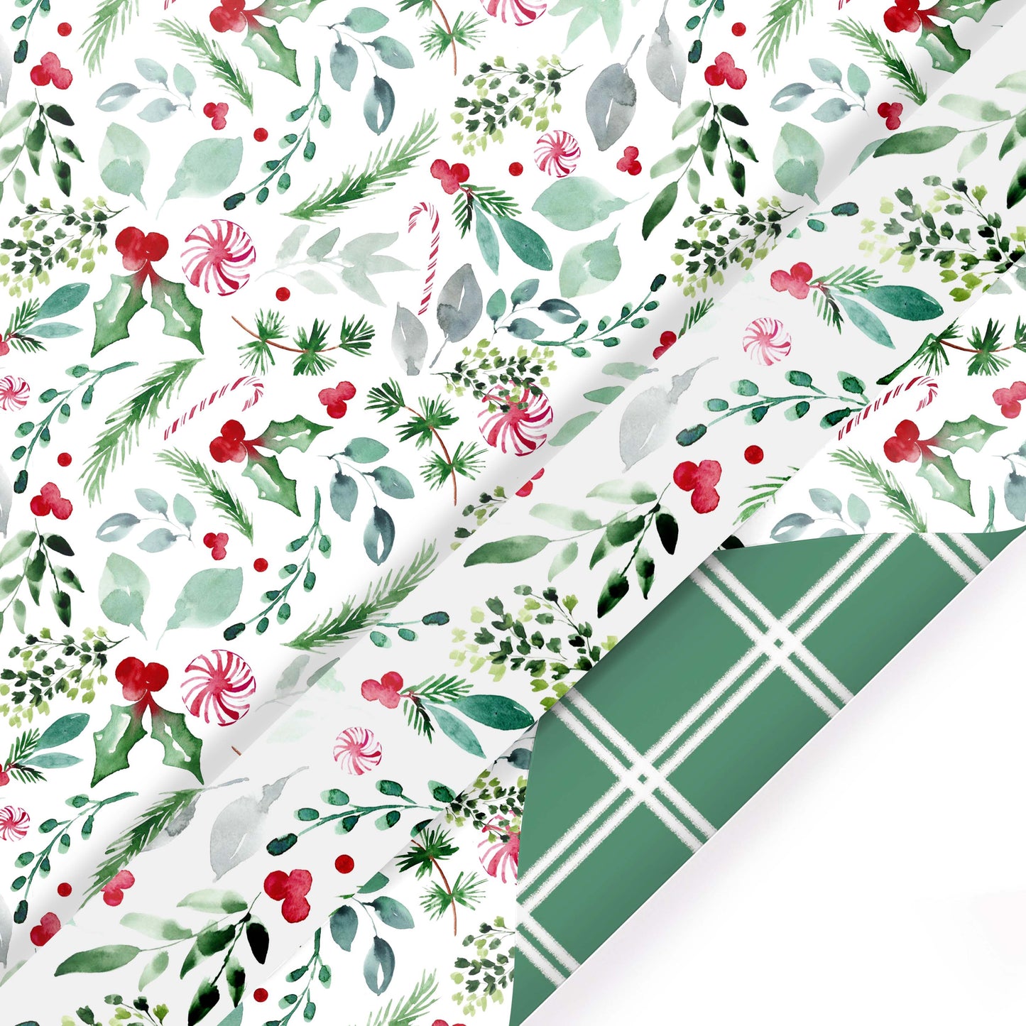 Reversible Holiday Wrapping Paper Watercolor Holly & Lattice
