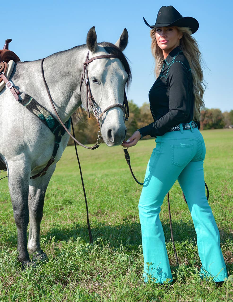 Turquoise Pull-On Trousers