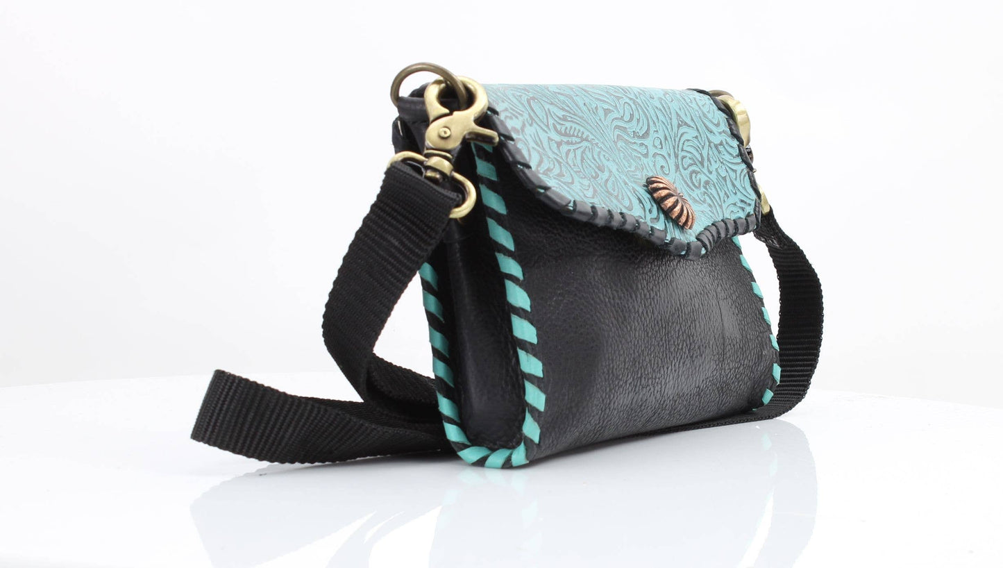 American Bison Tooled Turquoise Flap Over Clutch # AB 2409