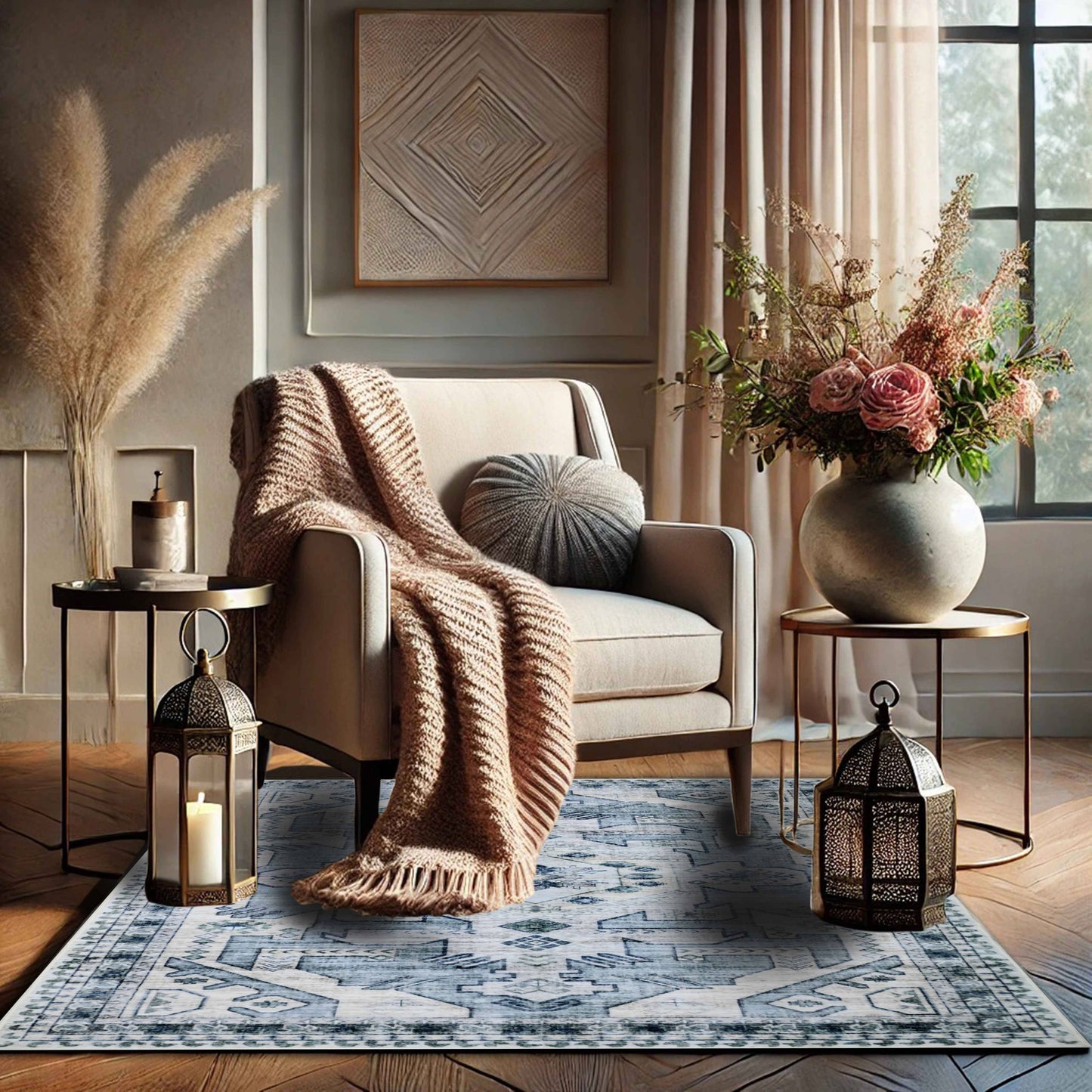 Bibb Home Washable Flannel Printed Accent Rug with Latex Bac