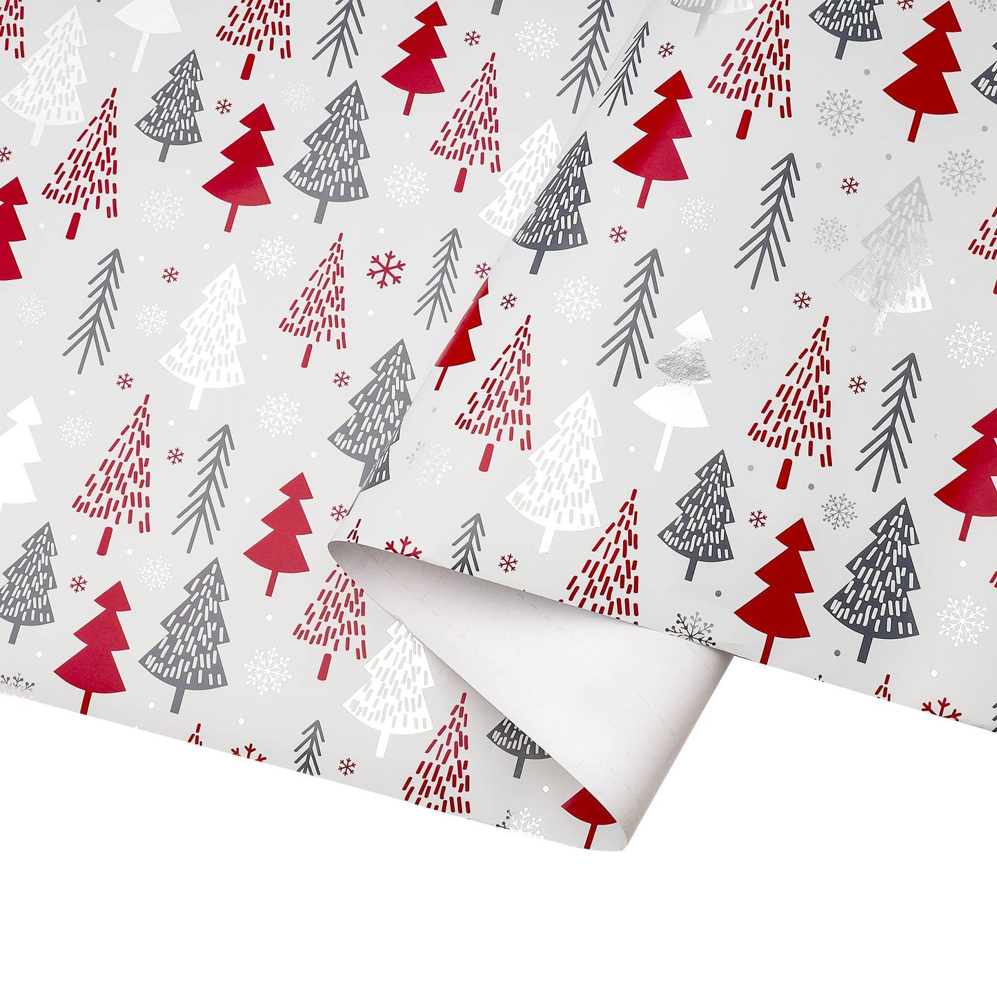 30" x 10' Holiday Wrapping Paper | "Abstract Trees" Gray/Red