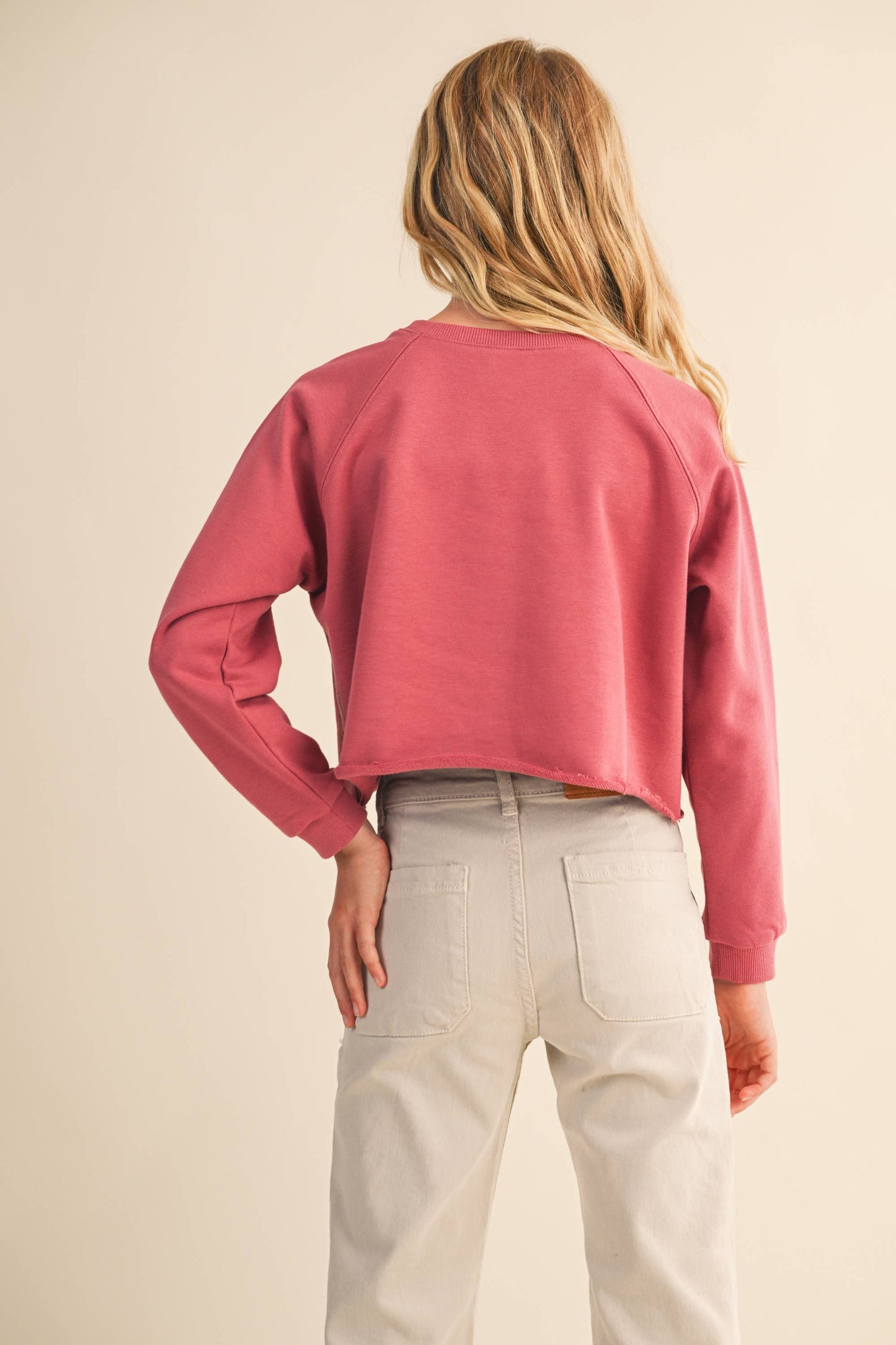 TWEEN KIDS GIRLS CROPPED RAGLAN SWEATSHIRT (7-14)