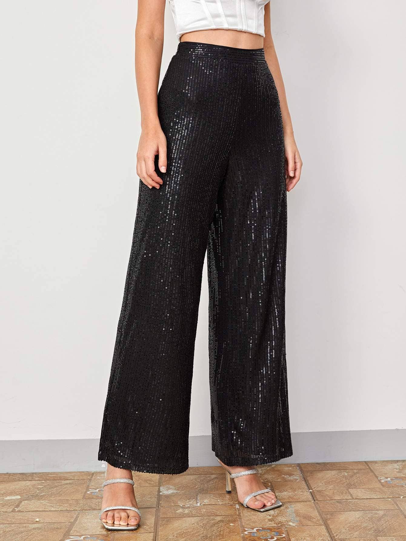 High waist sequin wide leg pants