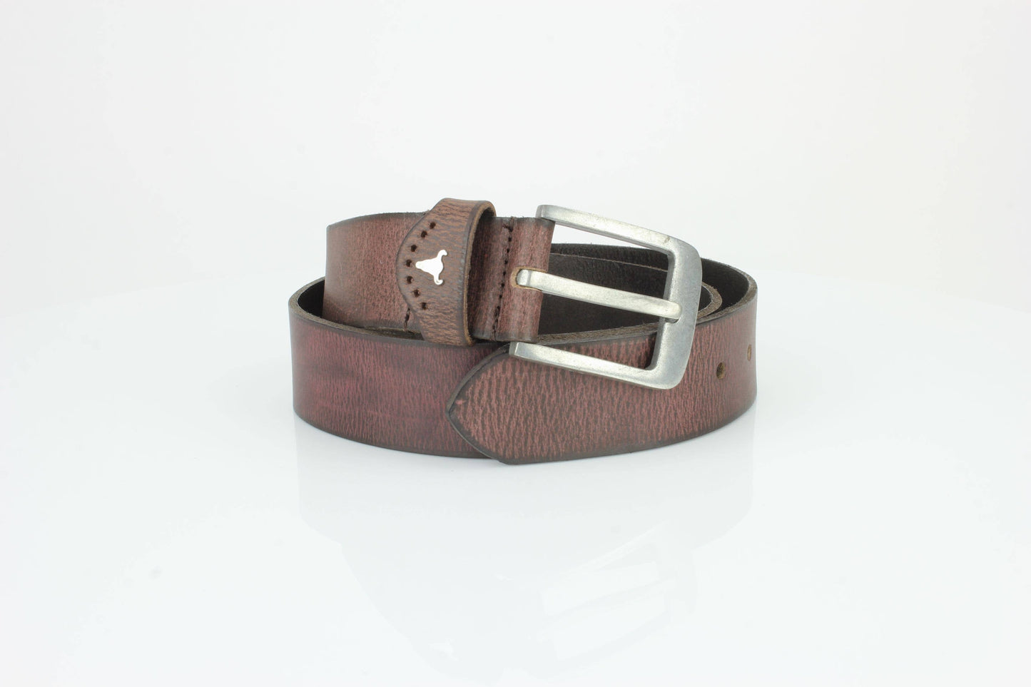 Grain Leather Belt w/ Western Loop & Metal Logo ABB 015