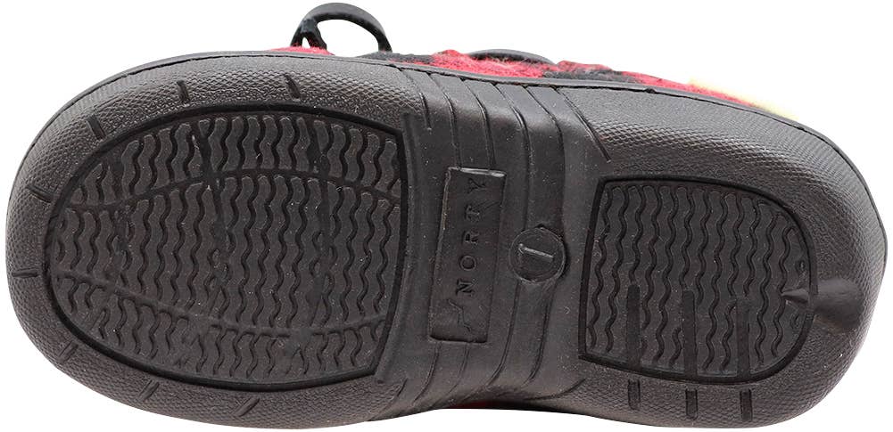 NORTY Fleece Moccasin Slippers for Kids - Red Buffalo Plaid