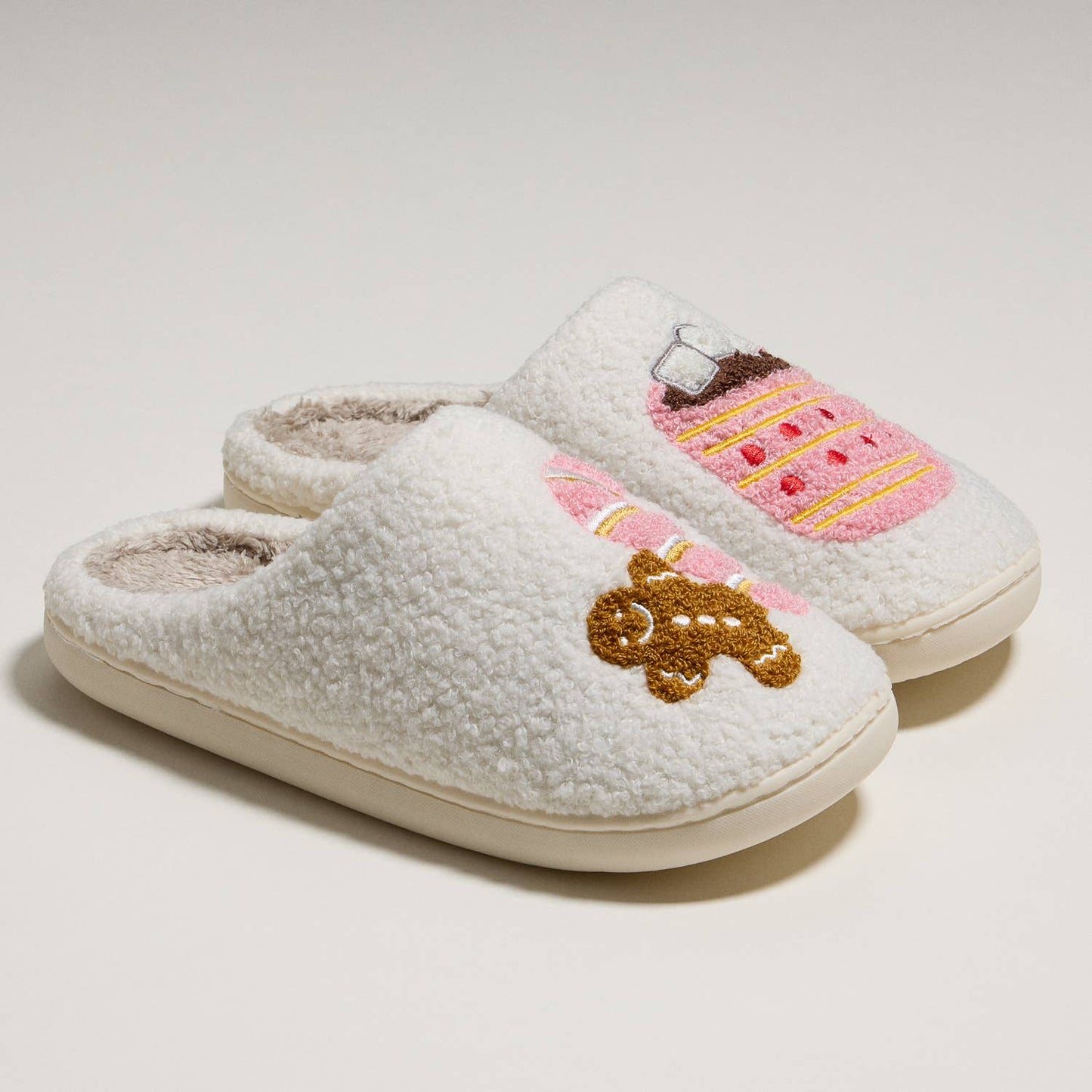 Gingerbread Man & Hot Chocolate Fuzzy Slippers for Christmas Gift
