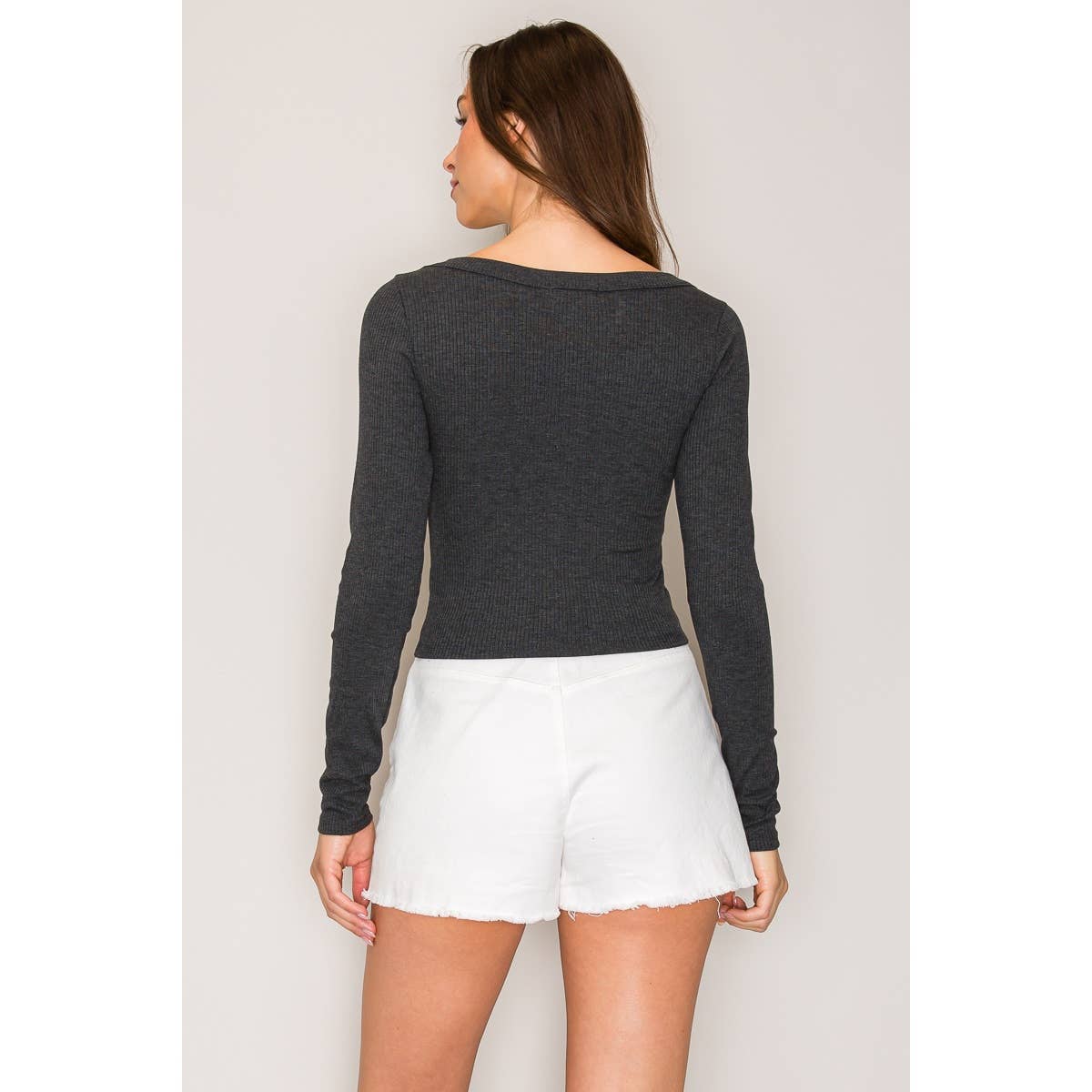 Ribbed Long Sleeve Wide Neck Top