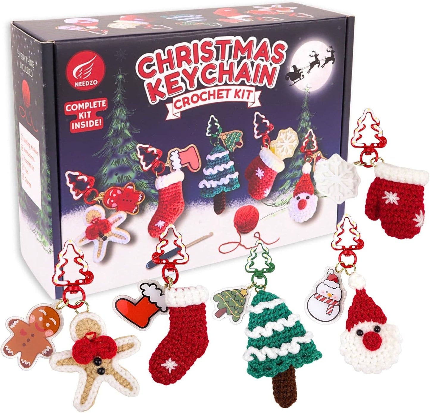 Christmas Keychain Crochet Kit, All Supplies Included