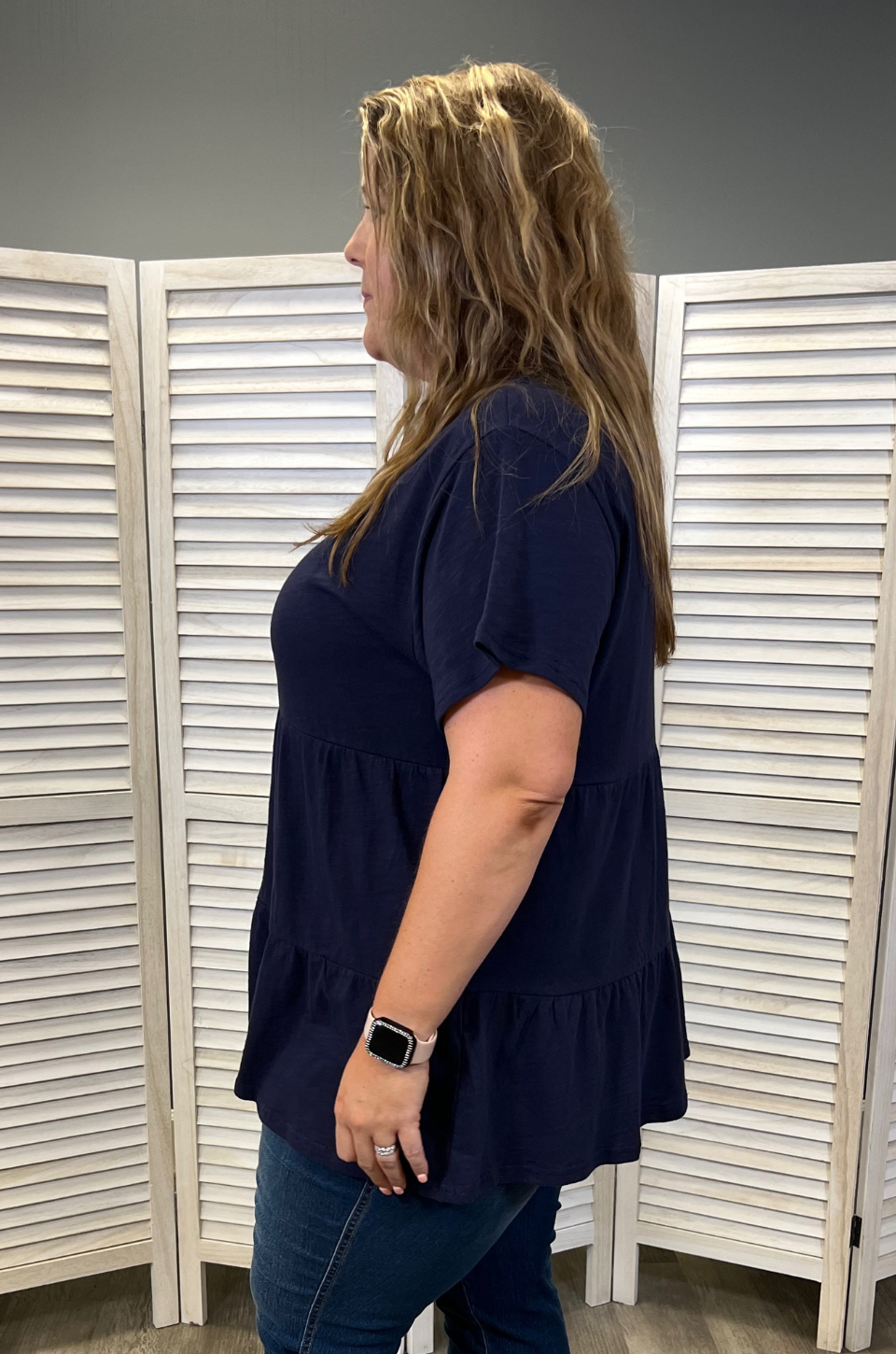 Cotton Nursing Top - Ruffle Navy