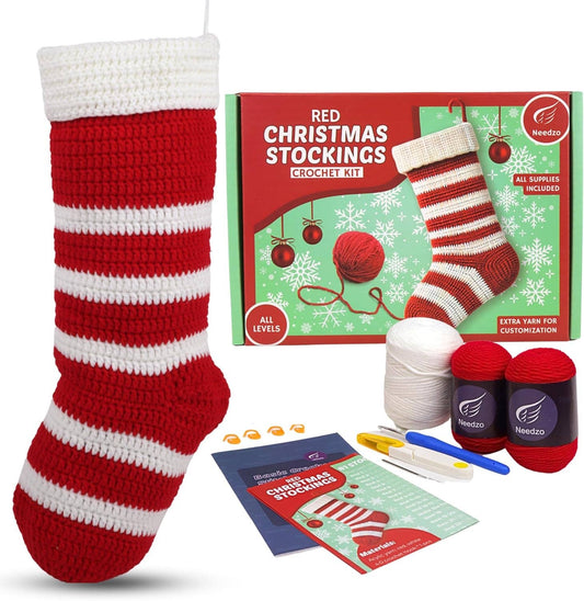 Red Christmas Stocking Crochet Kit, DIY Amigurumi Craft