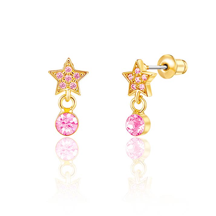 Little Luxe Drop Earrings | Star with Pink Cubic Zirconia