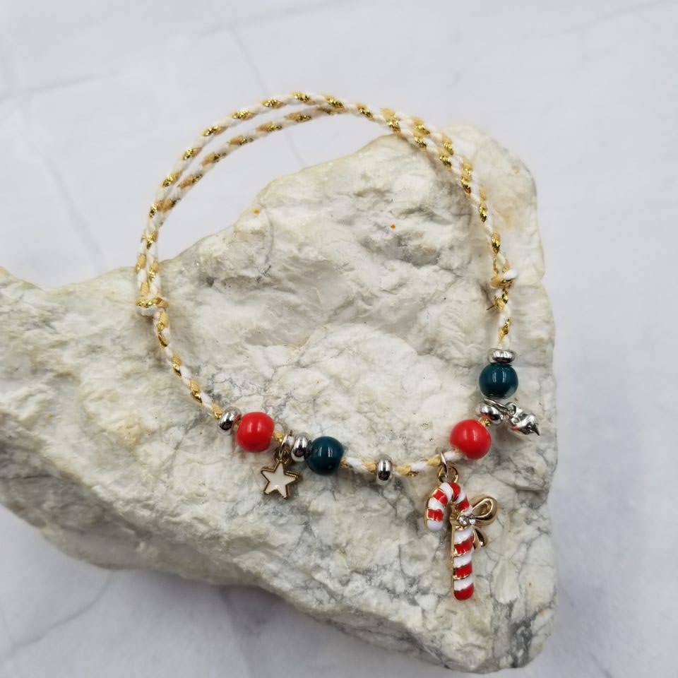 Candy Cane Ceramic Bead Christmas Bracelet