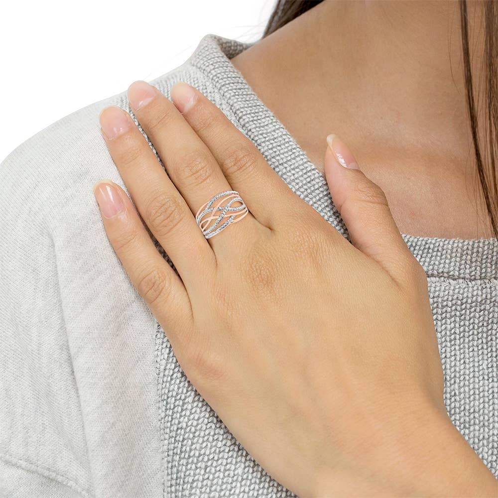 Rose Gold Over Silver Diamond Accent Crossover Ring