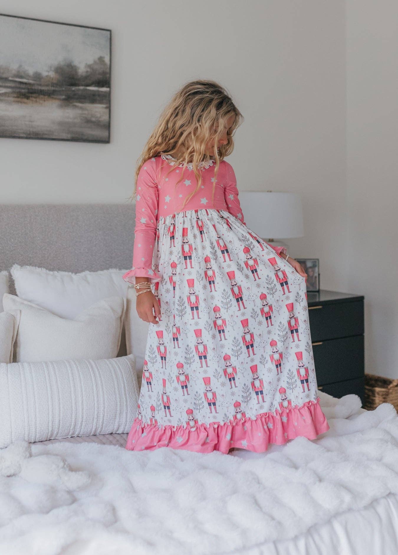 Girls Pink Star Nutcracker Christmas Holiday Lounge Gown
