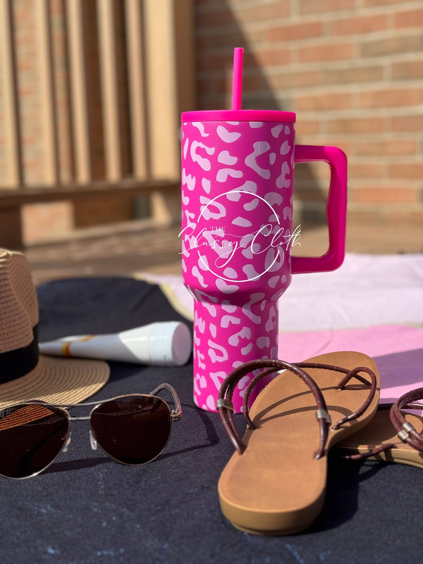 Simple Tumbler 40 oz - Hot Pink Leopard RTS