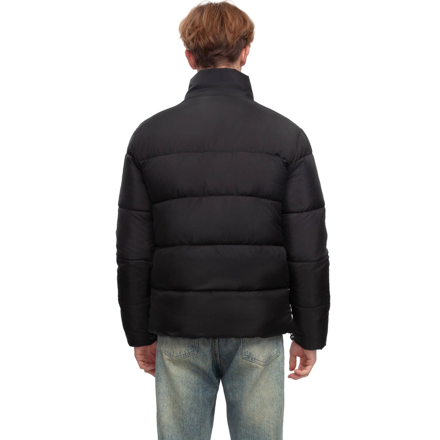 Men's Solid Puffer Coat Stand Up Collar Jacket