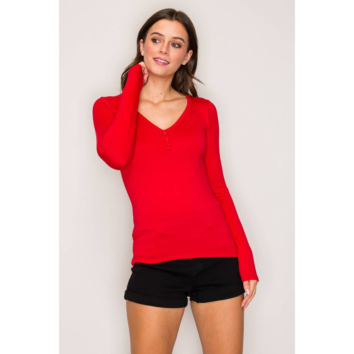 V-Neck Long Sleeve Henley