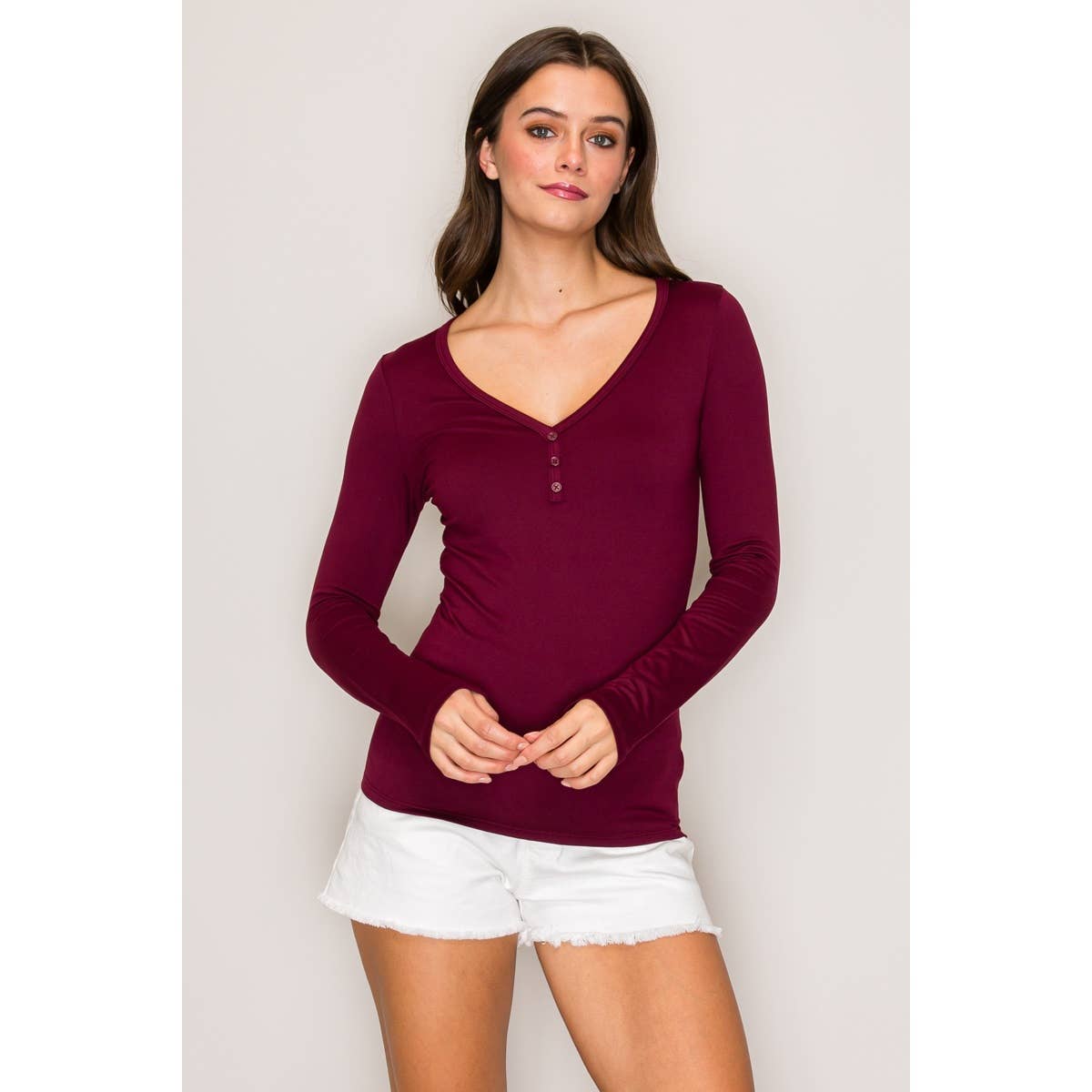 V-Neck Long Sleeve Henley