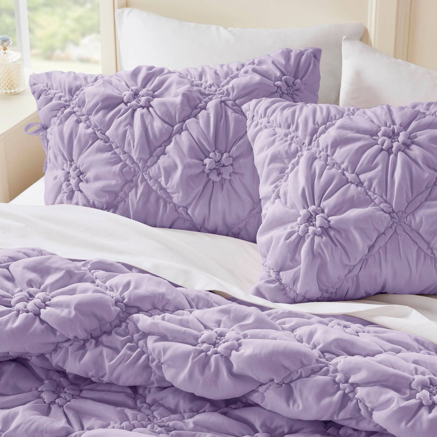 Bowtie Lightweight Puffy Floral Comforter Set, Purple