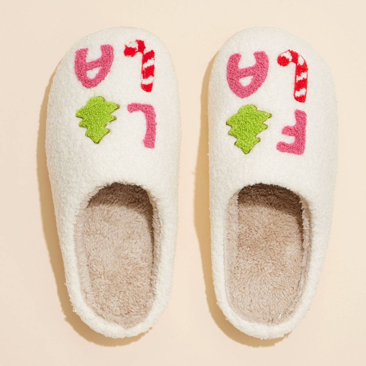 ‘FALALALA’ Christmas Tree Fuzzy Slippers for Christmas Gift