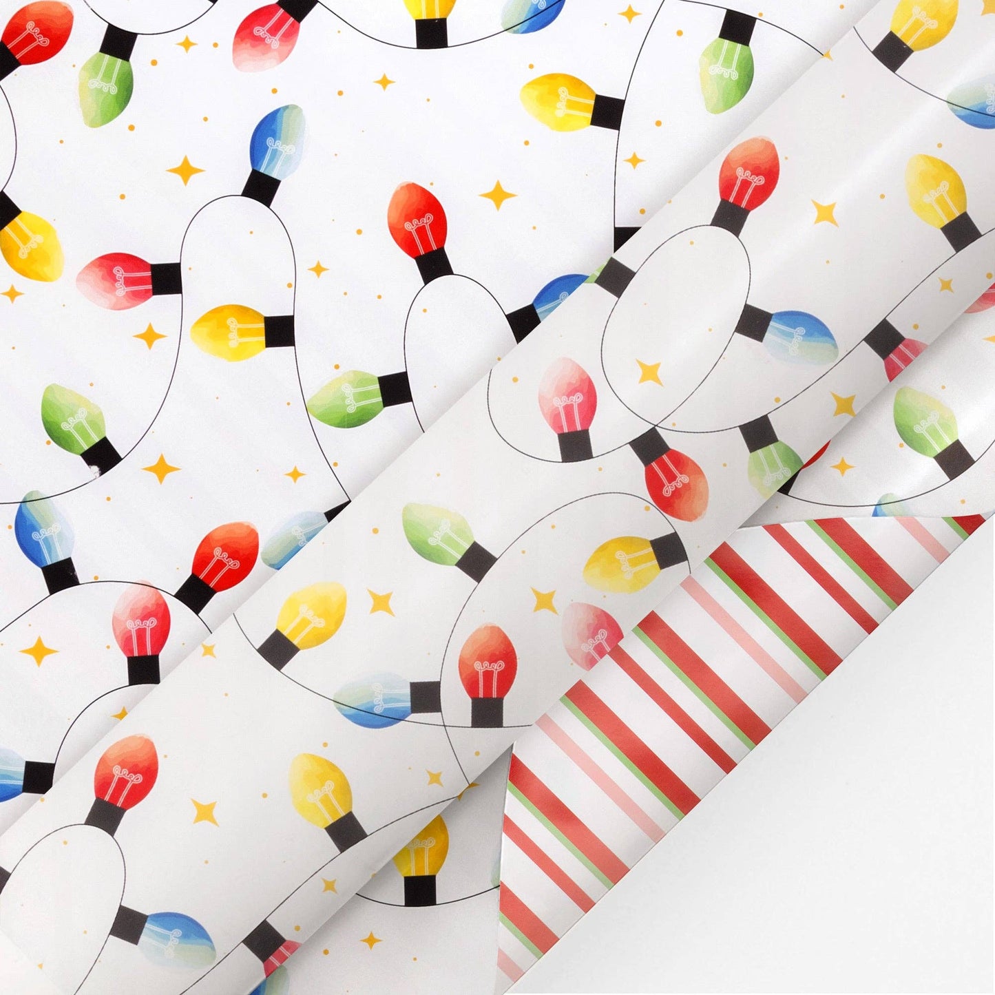 Reversible Holiday Wrapping Paper Festive Lights/Stripes