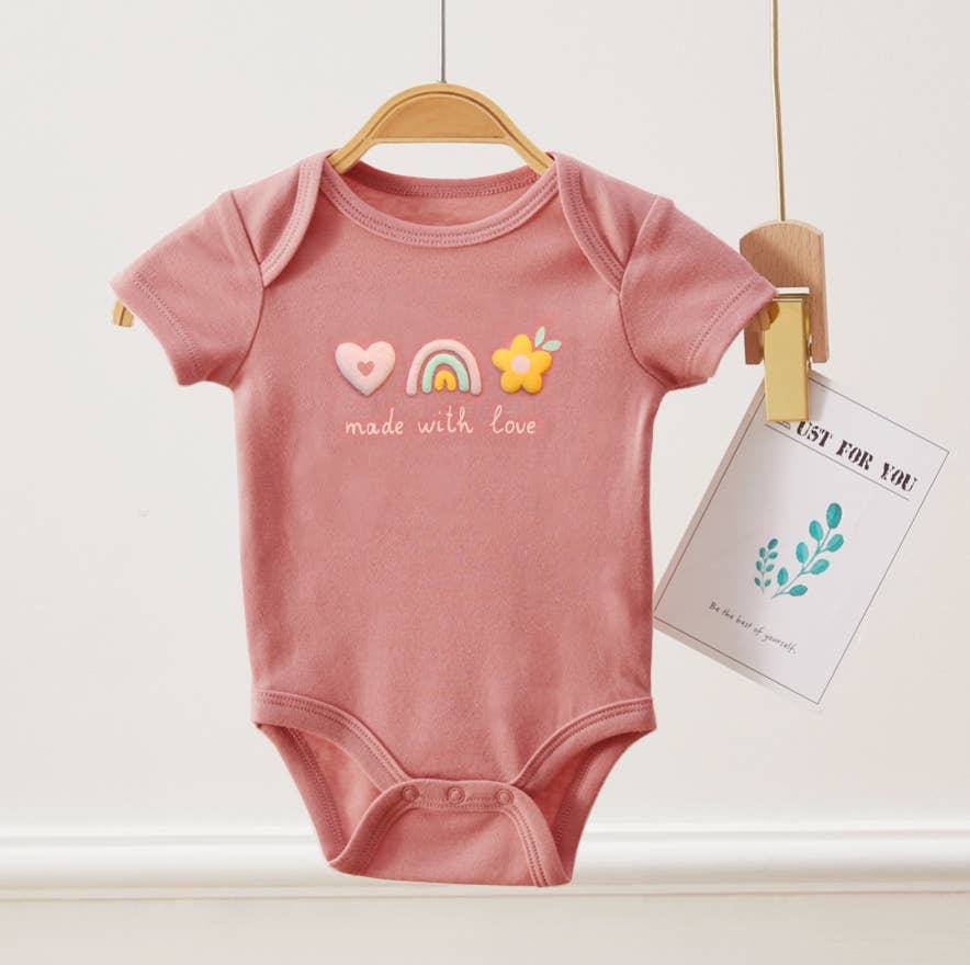 Pack of 3 Baby Love Puff Screen Print Pattern Bodysuits