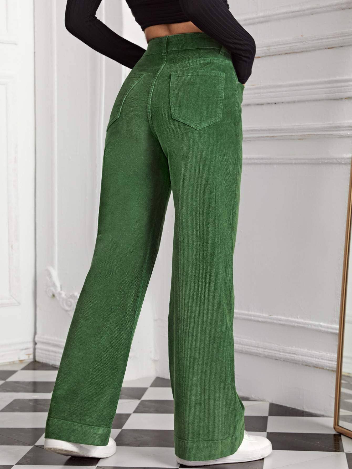 High waist slant pocket cord pants