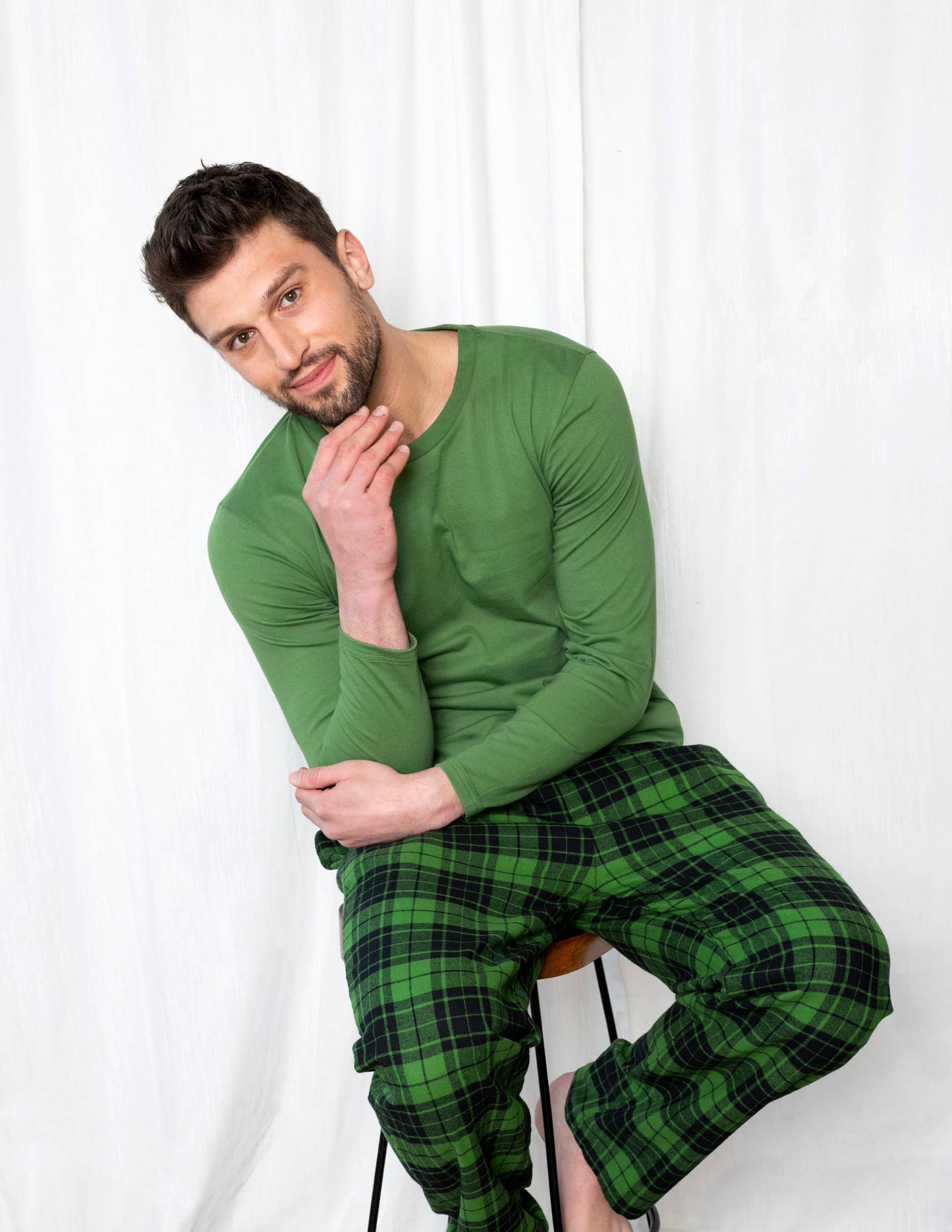 Mens Cotton Top & Flannel Pants Pajama Set