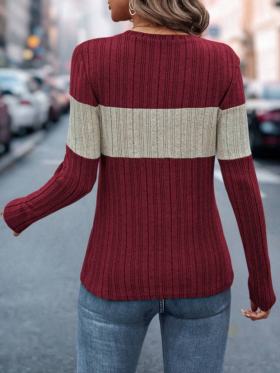 LOOSE CASUAL COLOR MATCHING PULLOVER T-SHIRT