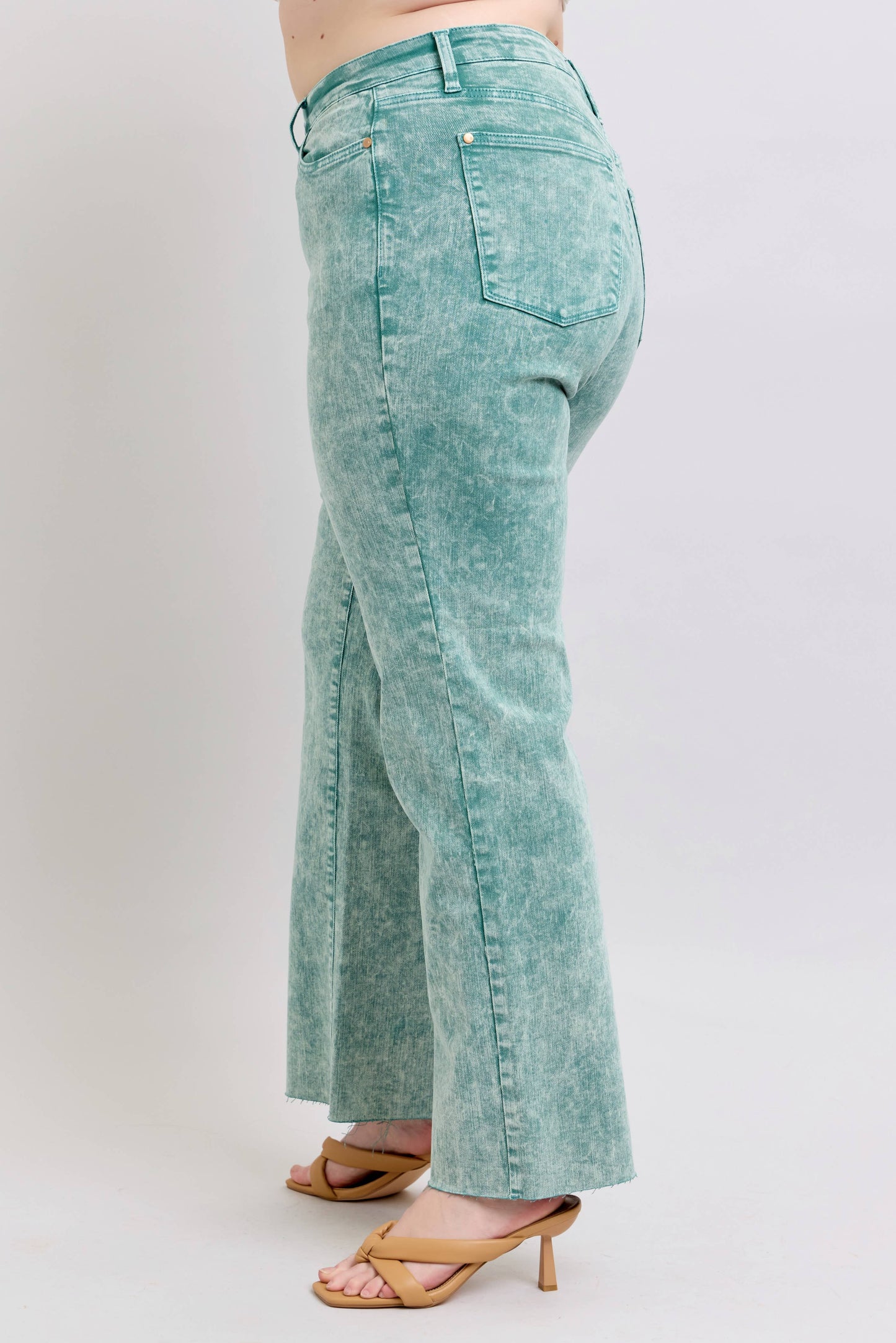 Sea Green High Waisted Raw Hem Dad Jean - PLUS