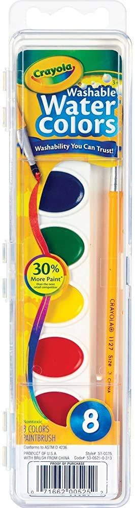 8 Color Crayola Washable Watercolor Pans Set