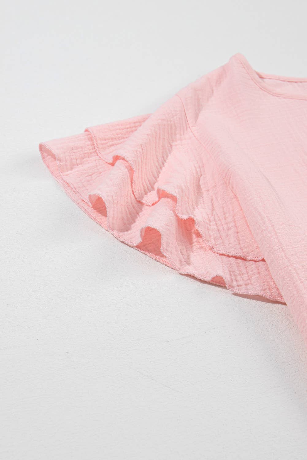 Plus Size Light Pink Ruffle Round Neck Short Sleeve Top