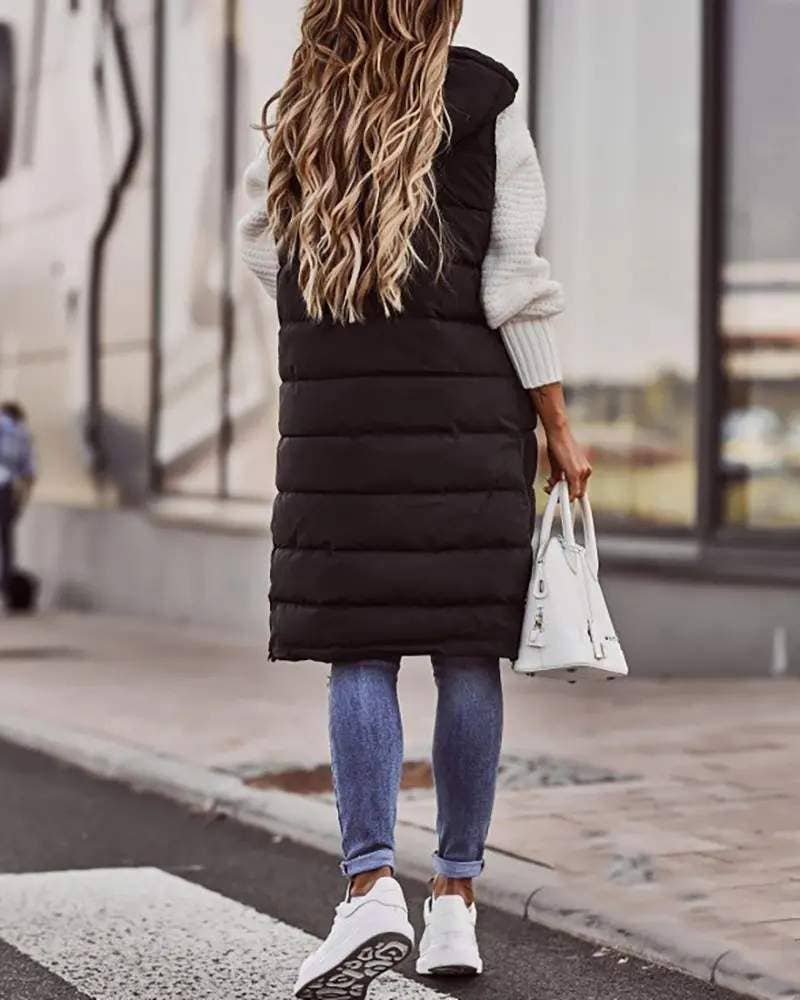 Longline Puffer Vest with Snap Closure