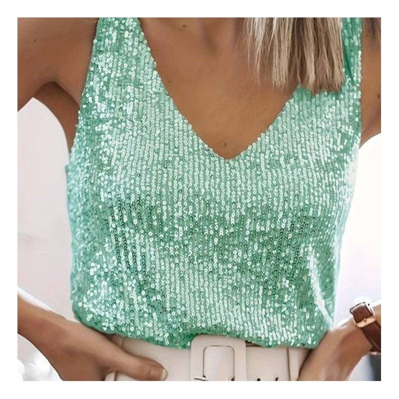 Sparkling V-Neck Loose Tank Top