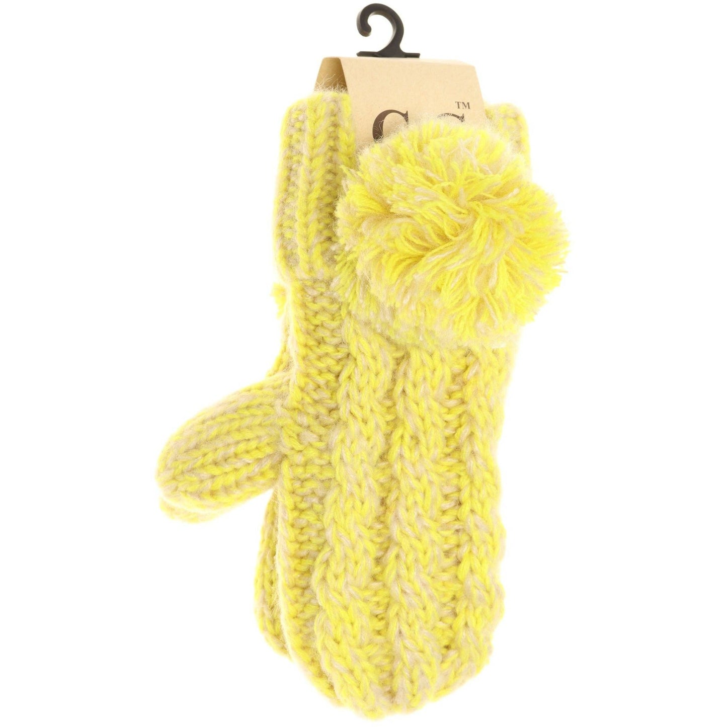 Kids CC Multi-Tone Double Pom Fuzzy Lined Mittens
