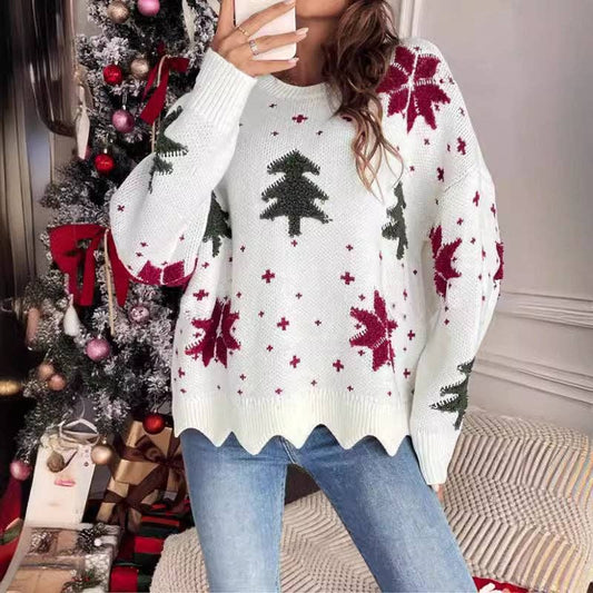 Winter Casual Christmas 2025 Snowflake Print Knitted Sweater