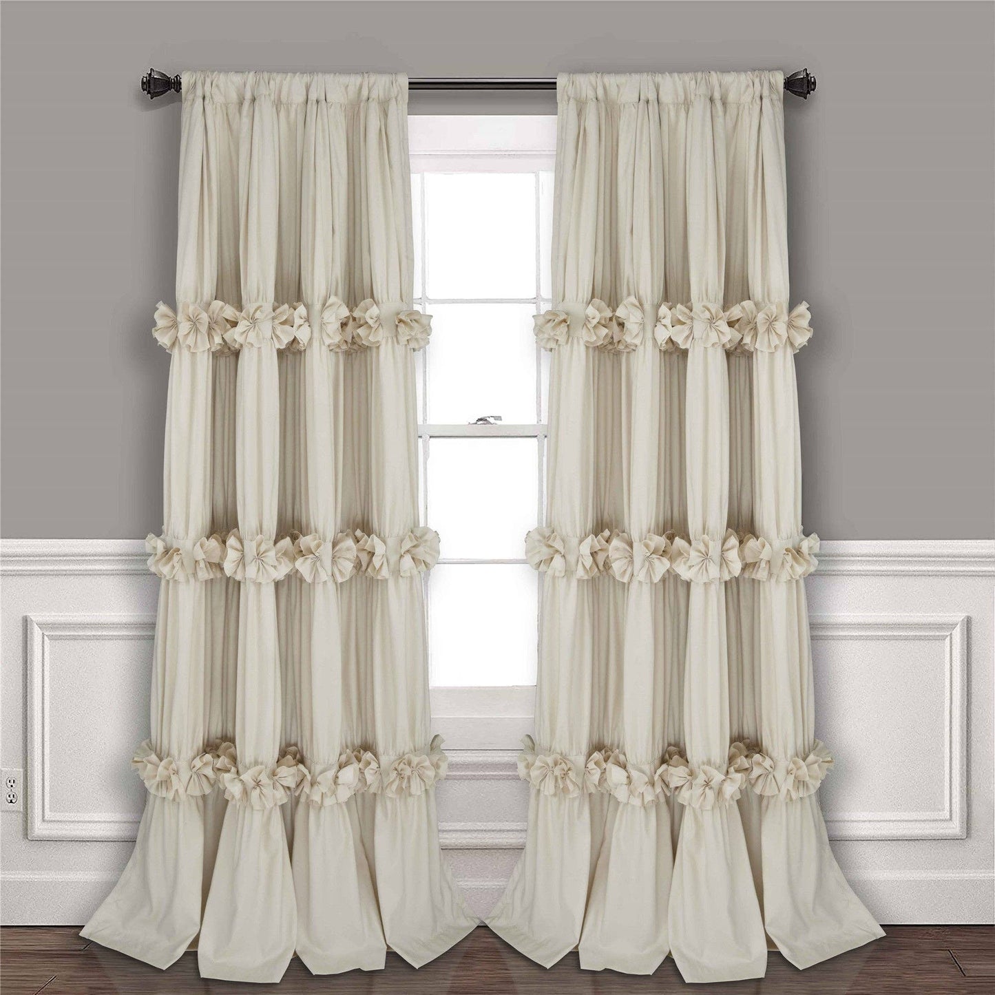 HIG Farmhouse Ruffle Window Curtains with Blackout Liner
