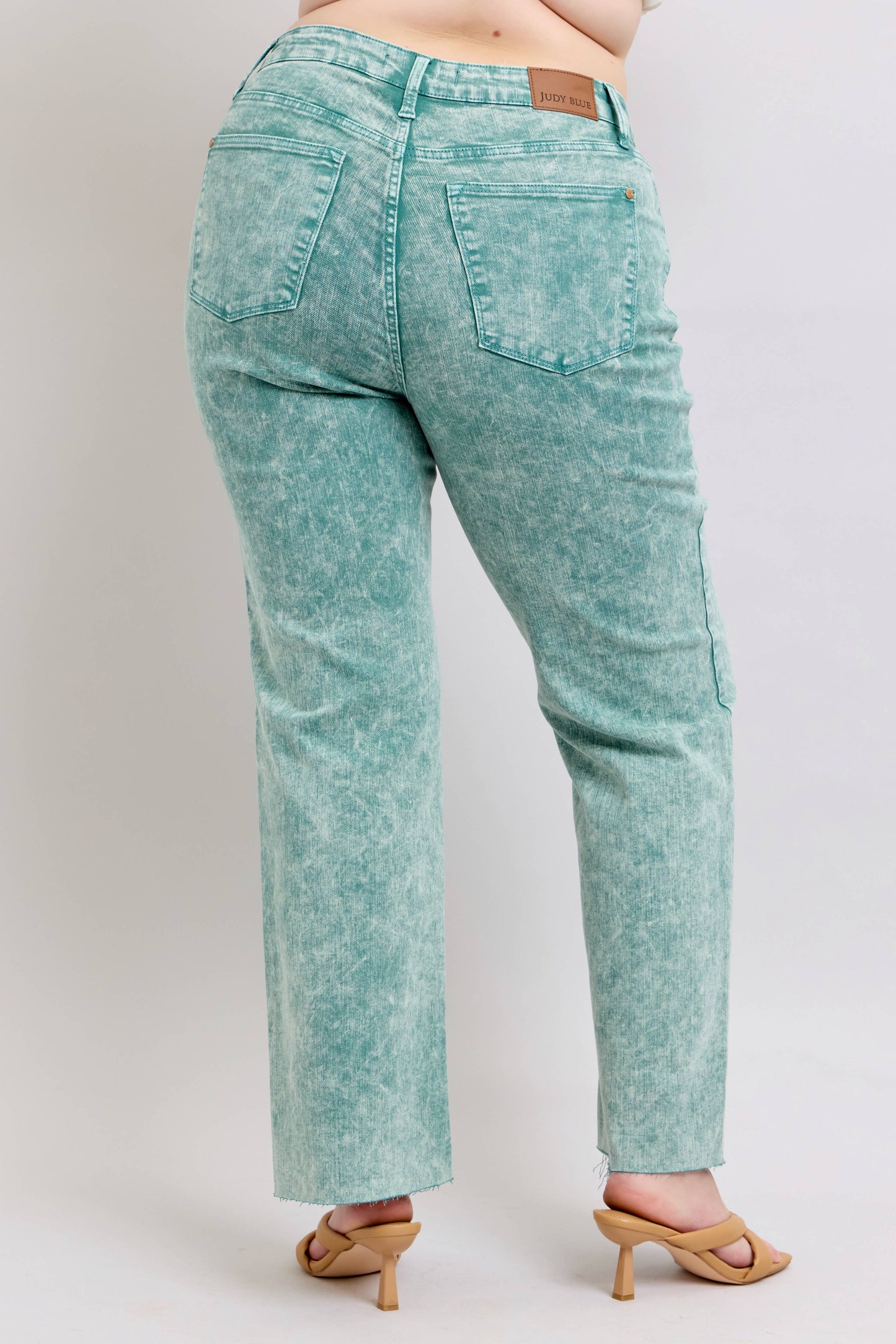 Sea Green High Waisted Raw Hem Dad Jean - PLUS