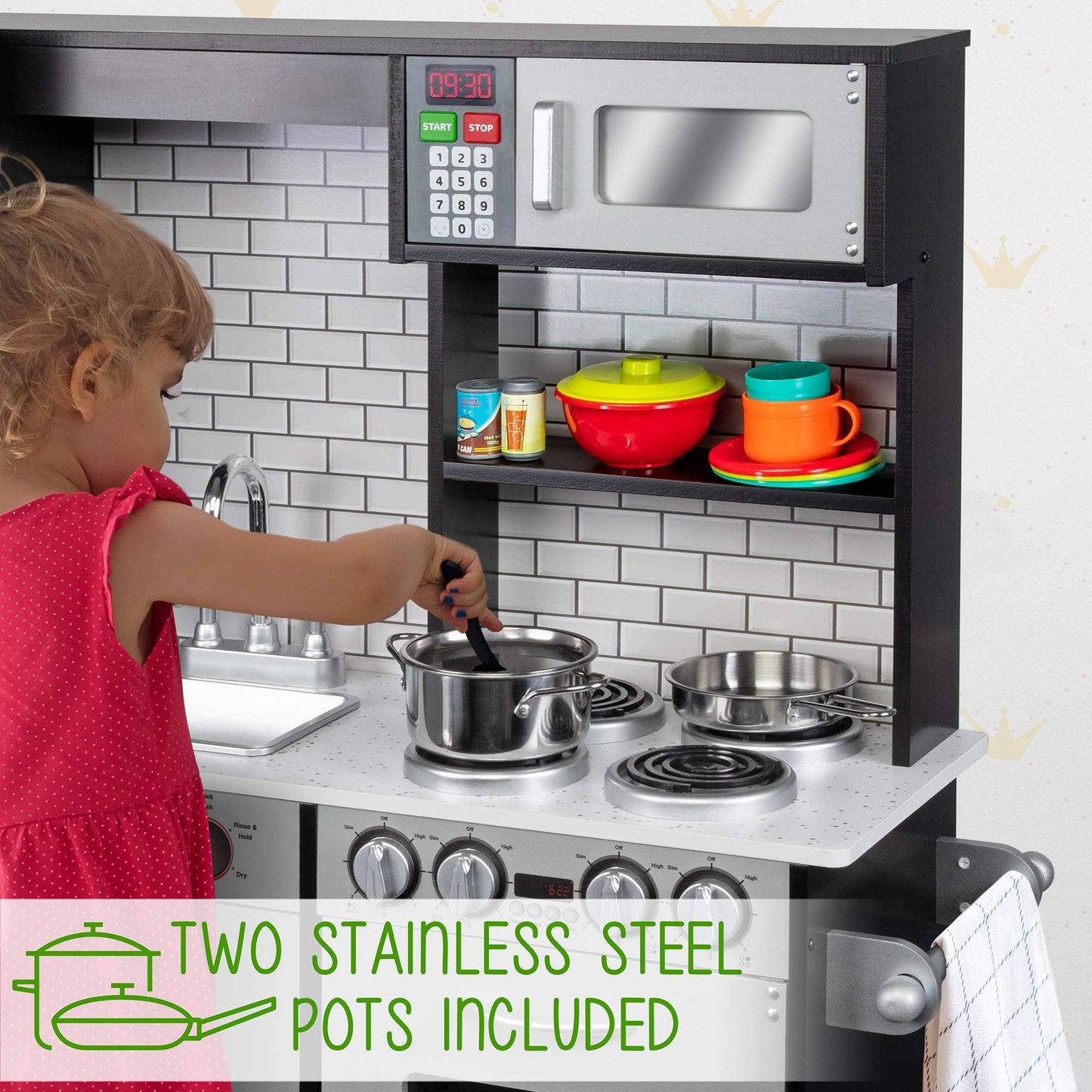 Kids Kitchen Set, Wooden Kitchen Playset with Accesories