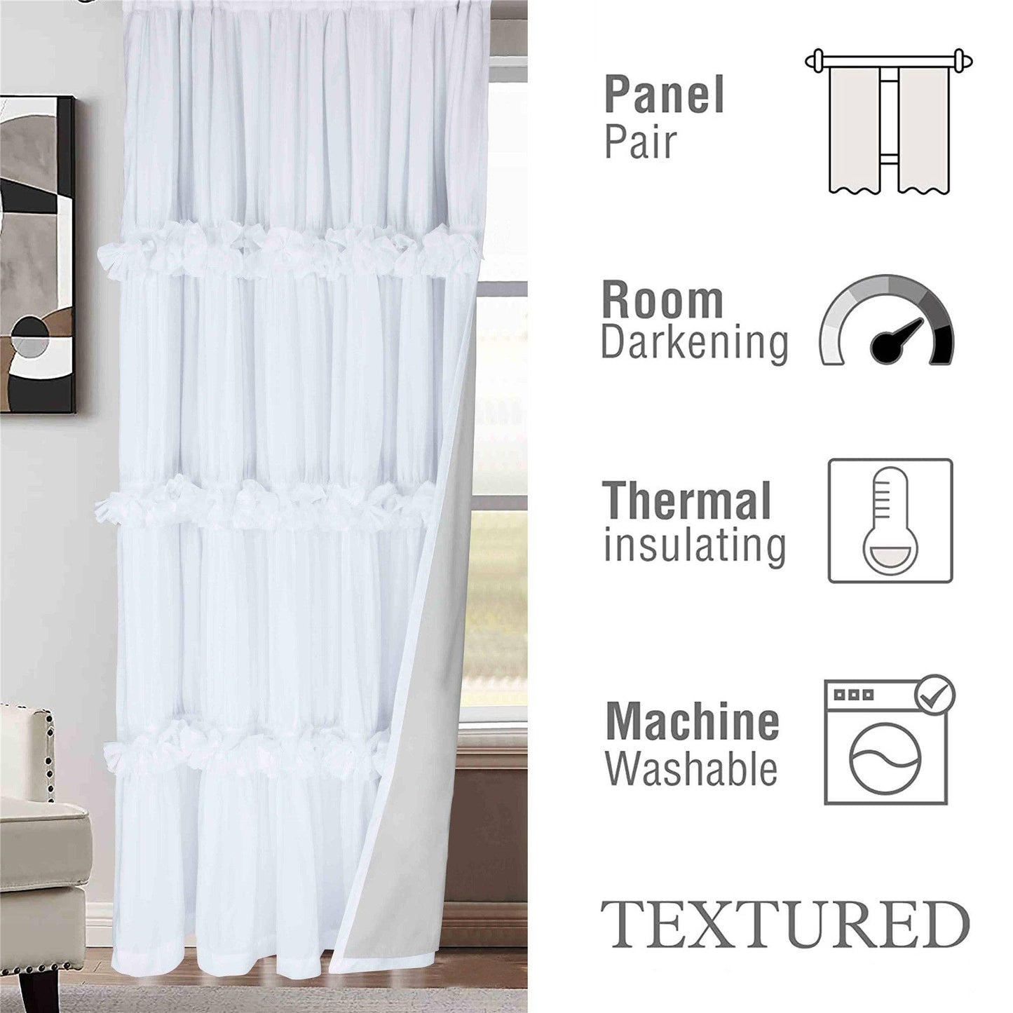 HIG Farmhouse Ruffle Window Curtains with Blackout Liner
