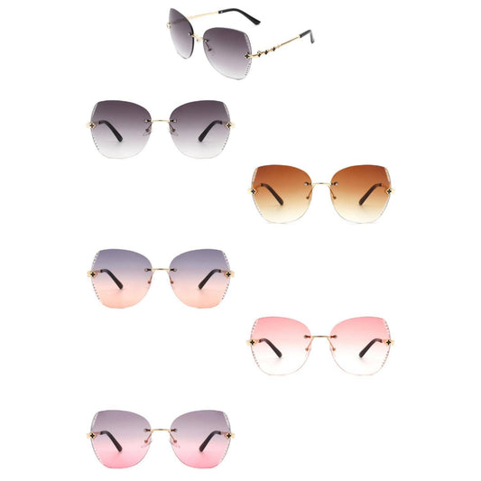 Oversize Rimless Butterfly Rhinestone Fashion Sunglasses