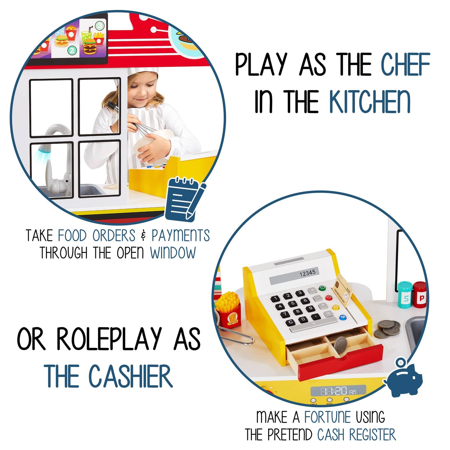 Double-Sided Kids Restaurant Playset, Diner Play Pretend Set