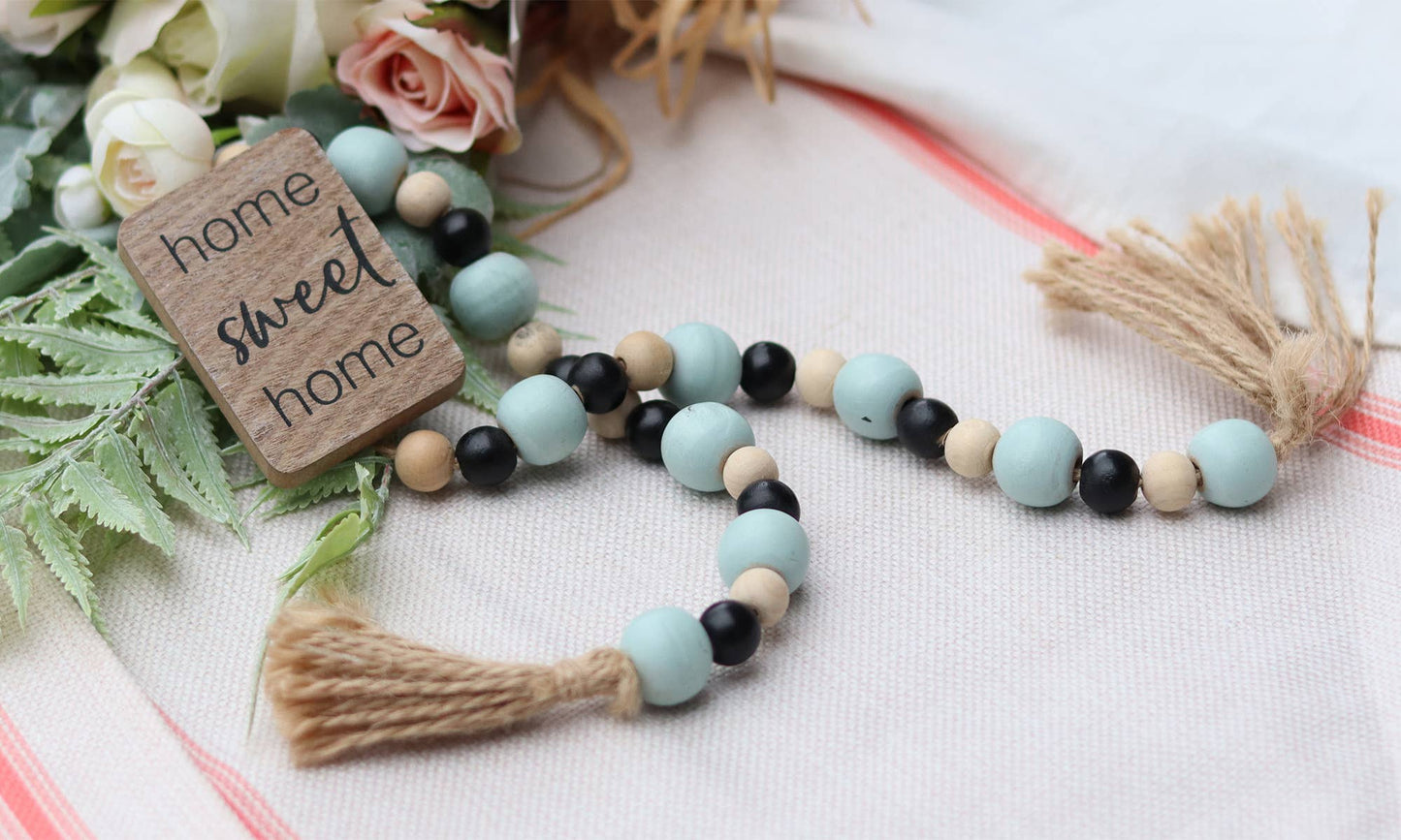 Home Sweet Home Wood Beads Decor with Jute Tassels