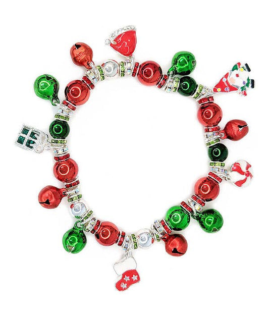( N721 )  CHRISTMAS THEME MULTI CHARM STRETCH BRACELET
