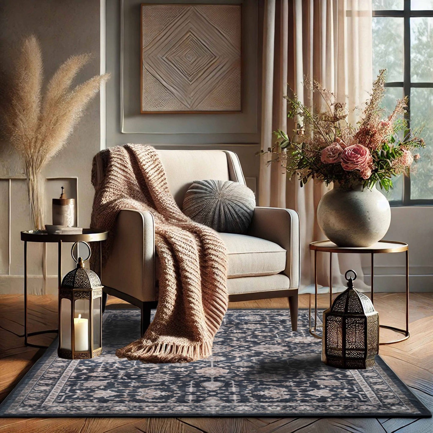 Bibb Home Washable Flannel Printed Accent Rug with Latex Bac