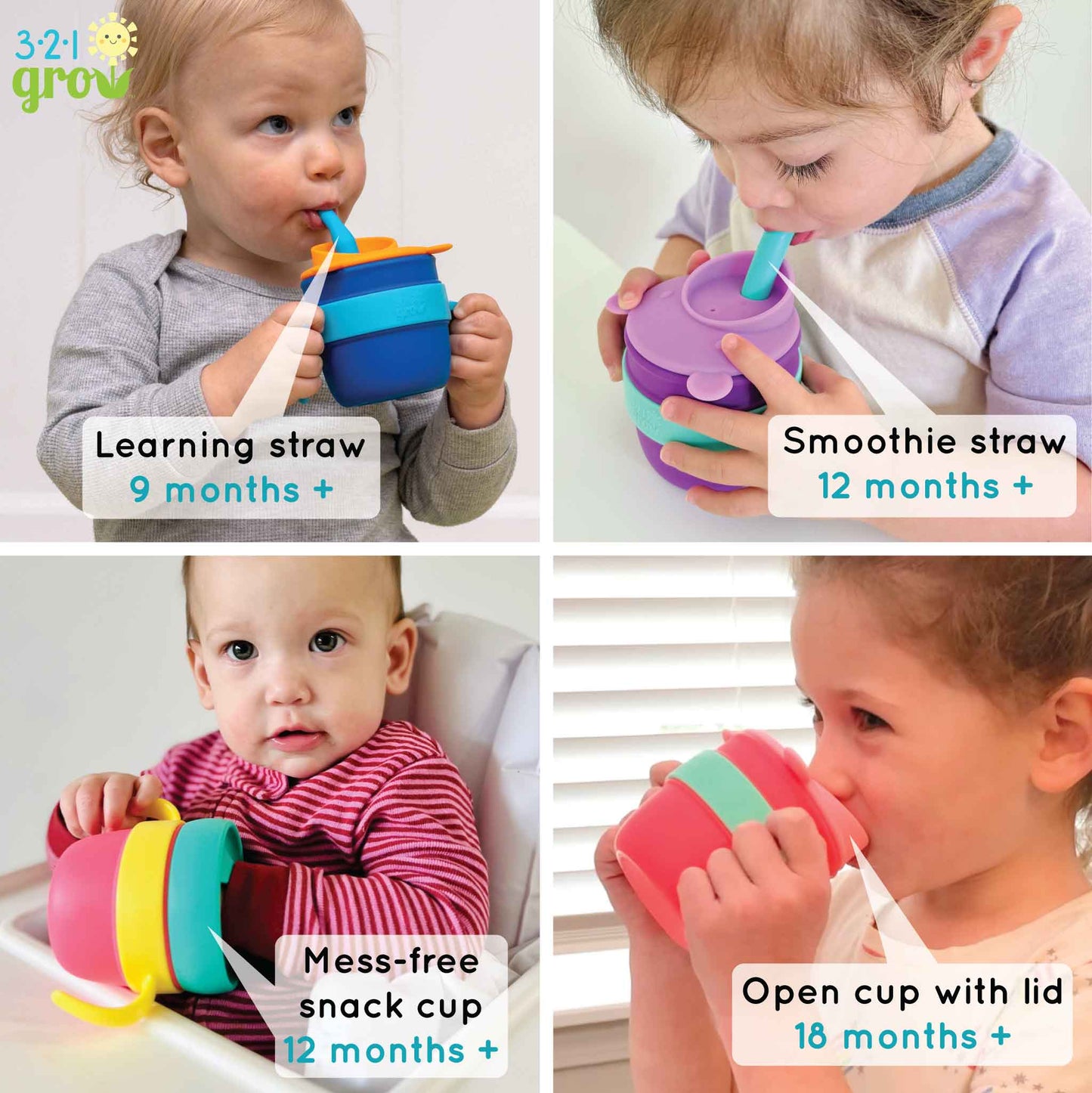 321 Grow Easy Learn Silicone Drink & Snack Set - Grape