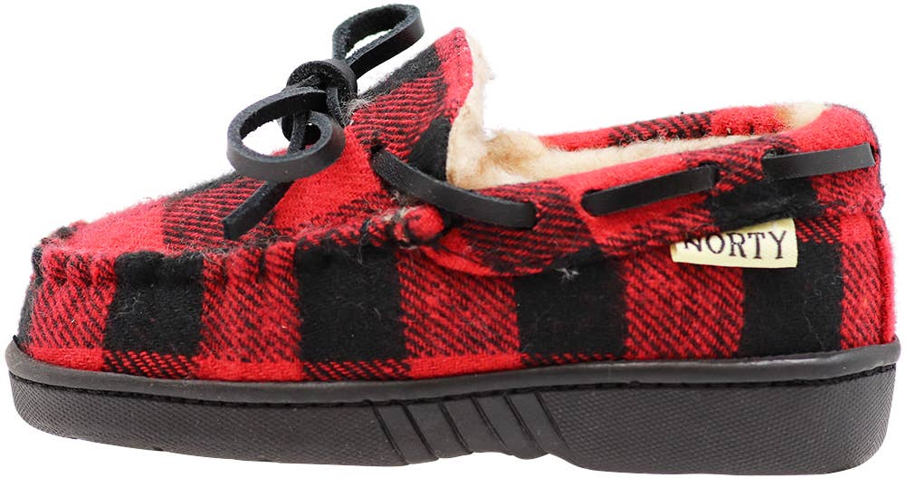 NORTY Fleece Moccasin Slippers - Red Buffalo Plaid 40922