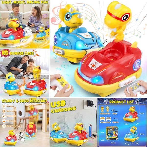 Remote Control Bumper Car Set- The Dino Series - Contains 2